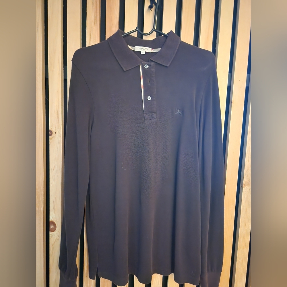 Burberry Dark Brown Long Sleeve Polo Shirt